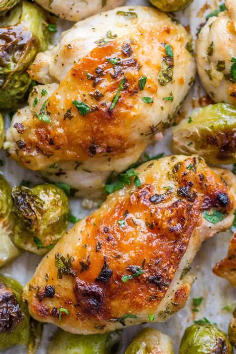 Garlic Dijon Chicken And Brussels Sprouts Recipe Natashaskitchen