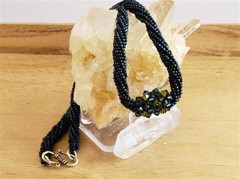 Braided Swarovski Bicone On Braided Seed Bead Rope Necklace Etsy Beaded Rope Rope Necklace