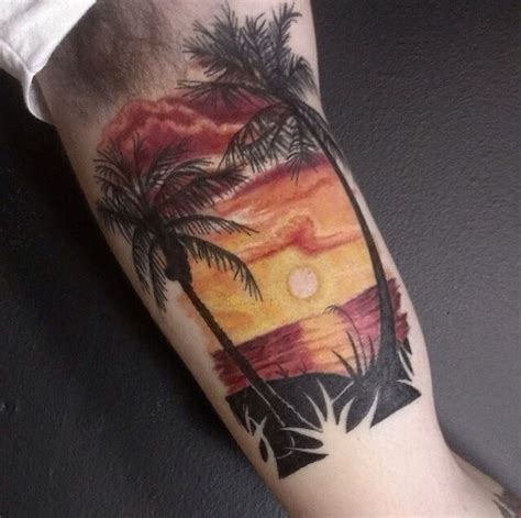 Palm Tree And Sunset Tattoo