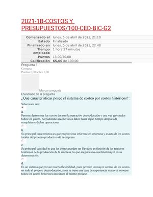 Prueba 1 Costos Y Presupuestos 2022 5B COSTOS Y PRESUPUESTOS 591 CED