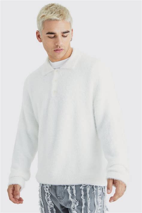 Boxy Fluffy Knitted Polo Boohoo