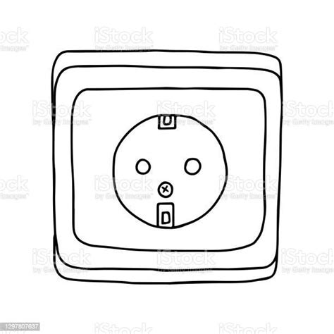 흰색 배경에 격리된 하나의 전기 소켓의 핸드 드로우 검정 벡터 윤곽선 그림 디자인에 대한 스톡 벡터 아트 및 기타 이미지