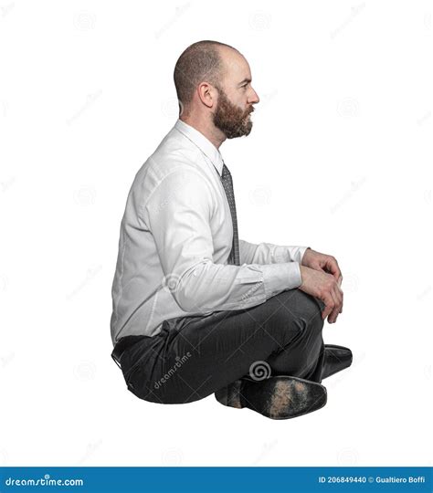 Businessman In Cross Legged Position Sitting Stock Photo Image Of