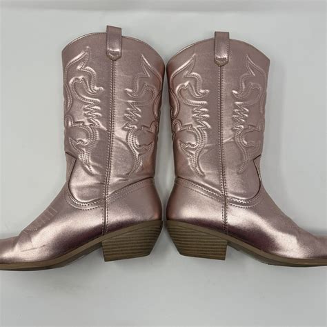 Light Pink Metallic Western Cowboy Boots Size 9 Gem