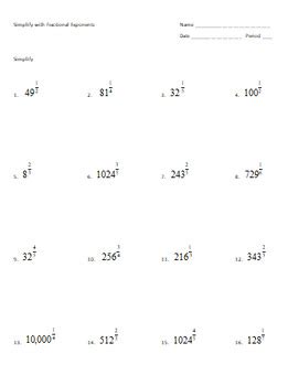 Fractional Exponents Worksheet by Math Resources with Rigor | TPT