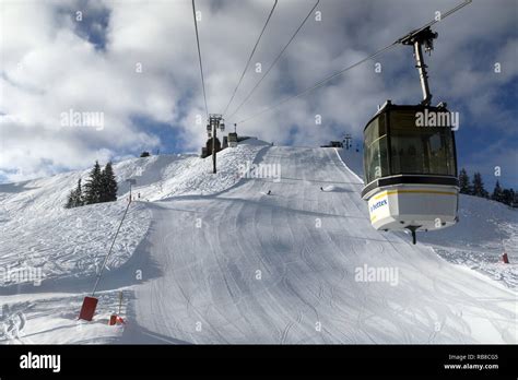 French Alps Mont Blanc Massif Ski Slope And Cable Cars Saint Gervais