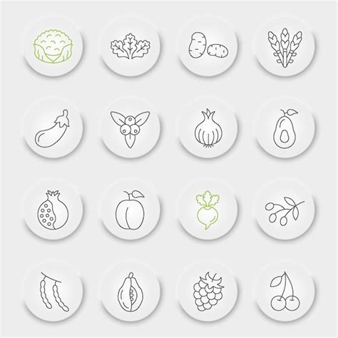 Premium Vector Fruits And Vegetables Line Icon Set