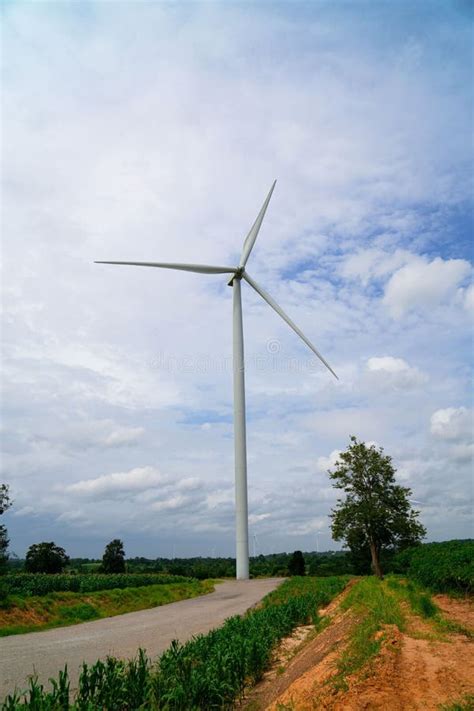 Wind Turbines Generating Electricity On Blue Sky Background Eco Power