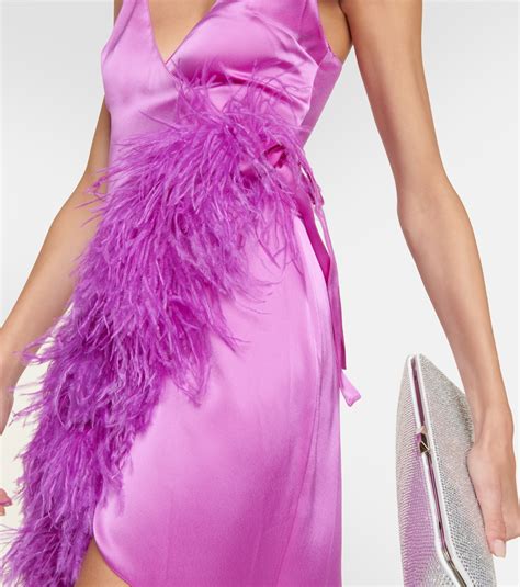 Feather Trimmed Asymmetric Gown In Pink David Koma Mytheresa