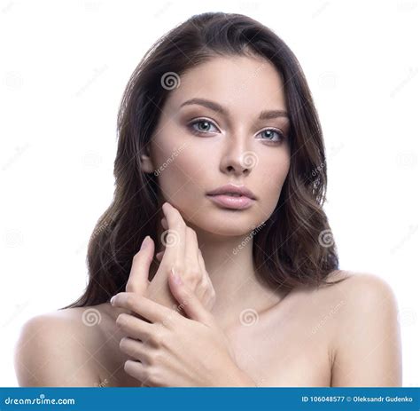 Beauty SPA Woman With Perfect Skin Portrait Gorgeous Brunette Touching