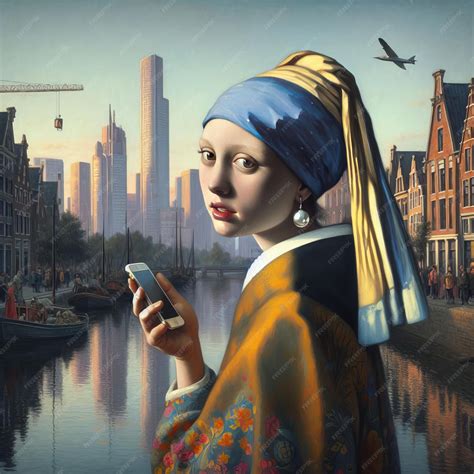 Premium Photo | Girl with a pearl earring in a modern city