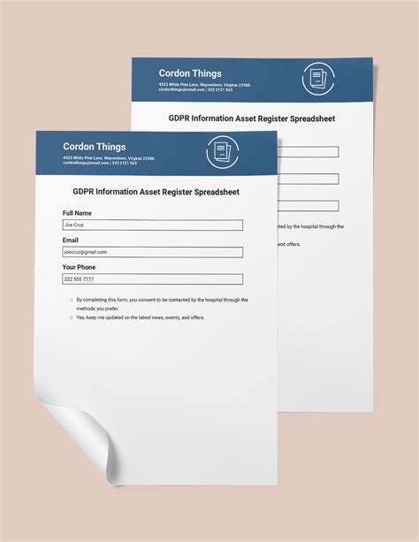 Gdpr Information Asset Register Spreadsheet In Word Google Docs