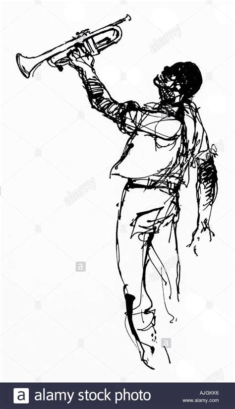 Southern Jazz - Done, Line drawing of a New Orleans musician, trumpet ...