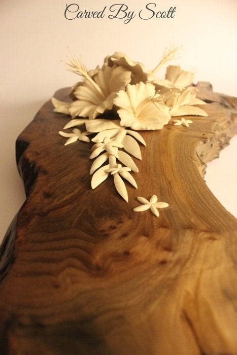 Carved Flower Display Handmade Hibiscus From Basswood By