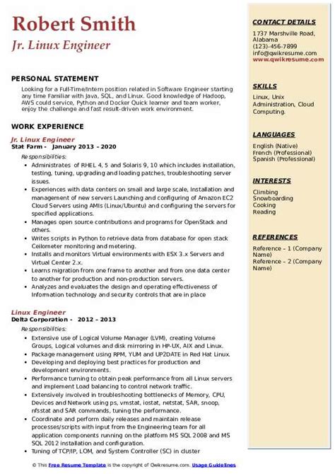 Linux Engineer Resume Samples QwikResume