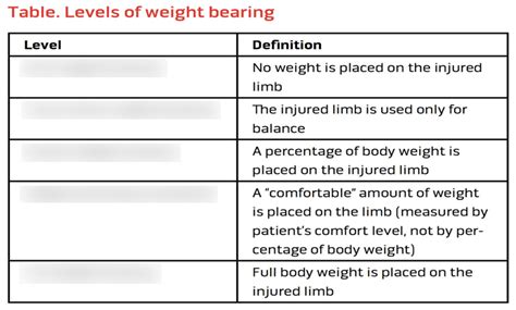 Levels of Weight Bearing Diagram | Quizlet