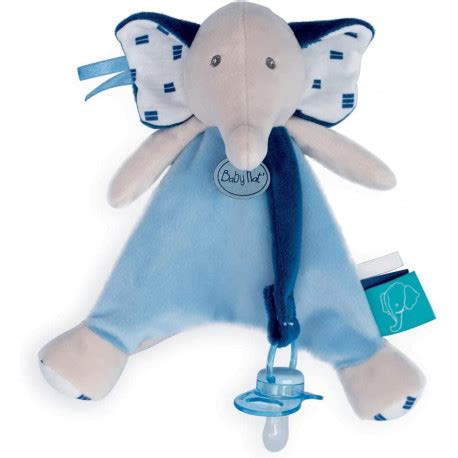 Baby Nat doudou attache sucette éléphant Edgar bleu DOUDOU STORE