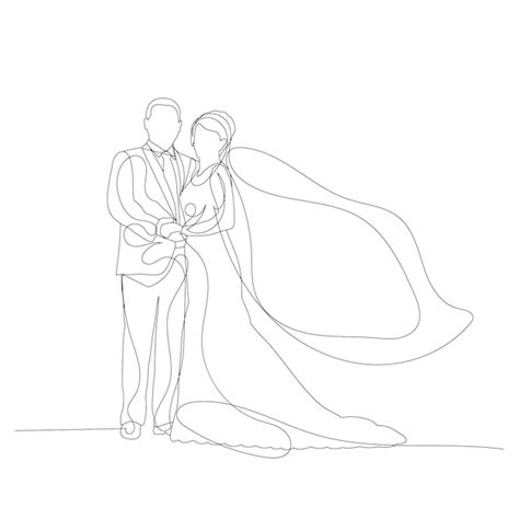 Premium Vector Vector Isolated Bride And Groom Drawing In One