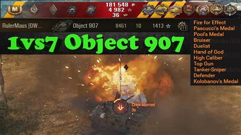 1vs7 Kills 10 🔝 World Of Tanks 🔝 Object 907 ️ Youtube