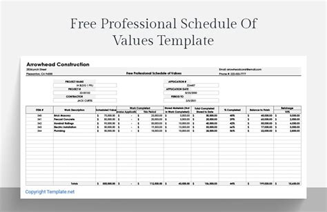 Free Professional Schedule Of Values Template - Google Docs, Google ...