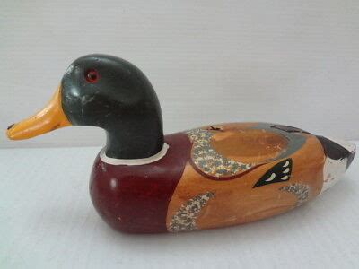 Vintage Mallard Wood Duck Decoy Glass Eyes Hand Carved Painted X