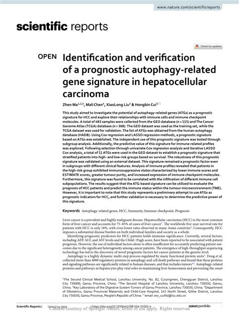 PDF Identification And Verification Of A Prognostic Autophagy Related