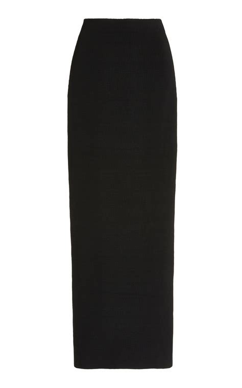 Self Portrait Ribbed Knit High Rise Maxi Skirt In Black Modesens