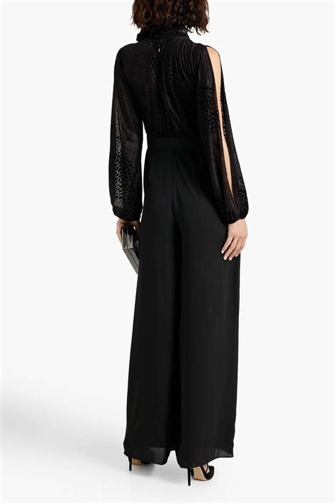 Mikael Aghal Belted Devor Velvet And Crepe Wide Leg Jumpsuit The Outnet