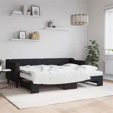 LIT DE JOUR Avec Lit Gigogne Et Matelas Noir 80x200 Cm Tissu EUR 569 82