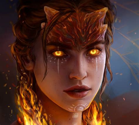 Fire Godlike Fire Fantasy Demon Anna Helma Luminos Girl Face