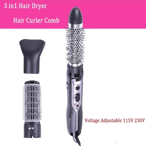 3 In1 Dual Voltage Hair Dryer Rotating Brush Roller Electric Curler Styling Comb Travel