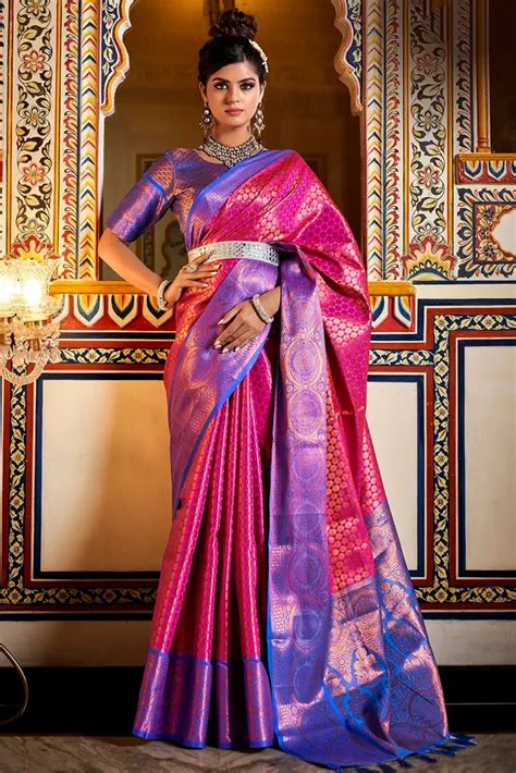 Dark Pink Kanjivaram Silk Saree With Zari Weaving Kanjivaram Saree कांचीपुरम साड़ीज Bhakti