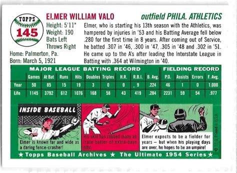 Elmer Valo Philadelphia Athletics Topps Archives Baseball Card