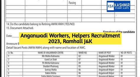 Anganwadi Workers Helpers Recruitment 2023 Ramhall J K