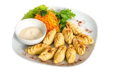 Mongolian National Dish - Fried Dumplings Isolated on White Stock Photo ...