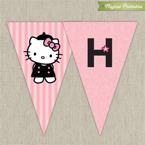 Hello Kitty with French Poodle Paris Printable Birthday Banner - Pink ...