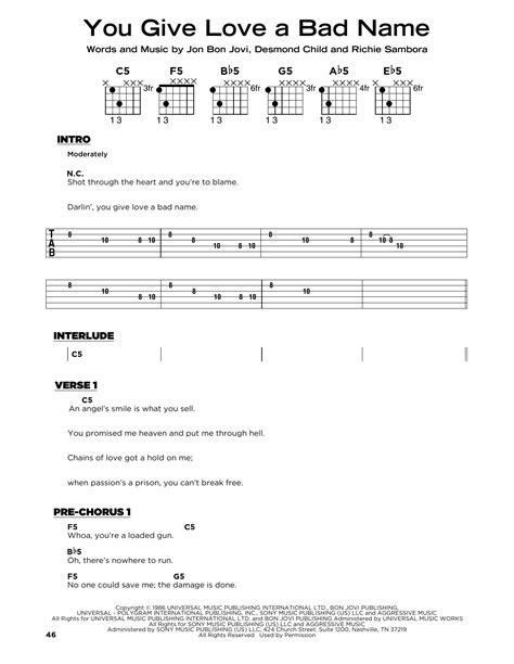 You Give Love A Bad Name By Bon Jovi Sheet Music For Really Easy Guitar