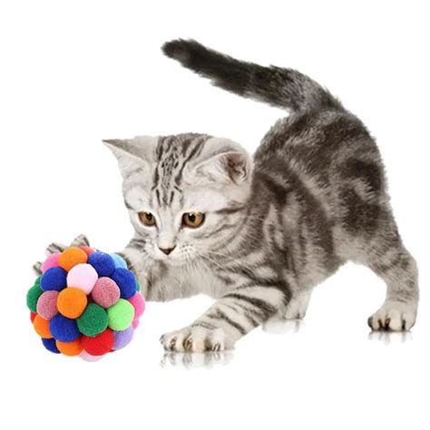 New Pet Cat Toy Colorful Handmade Bells Bouncy Ball Built In Catnip