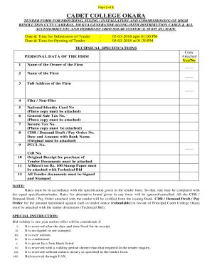 Fillable Online Tender Form For Providing Fixing Installation And