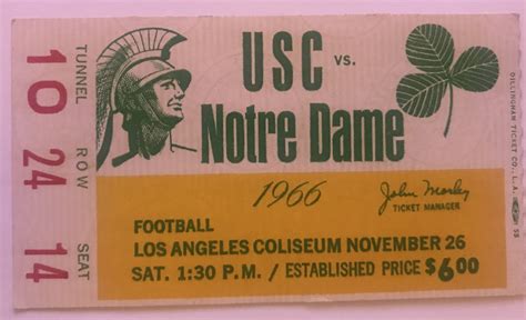 1966 USC vs Notre Dame Football Ticket Stub | Vintage Indy Sports