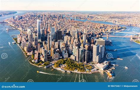 Aerial View of Lower Manhattan NYC Stock Image - Image of building ...