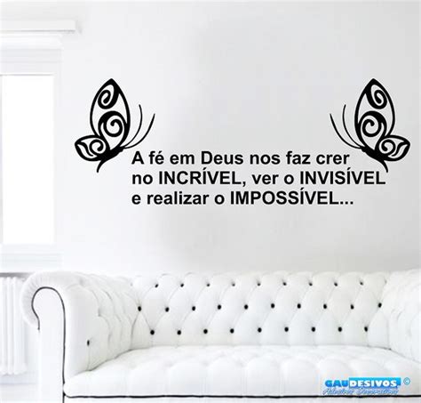 Adesivo Decorativo de Parede Frase A Fé Em Deus e Borboleta