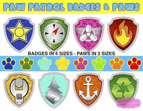 Paw Patrol Badges And Paws Paw Patrol Birthday Paw Patrol Tags Patrulha Canina Patrulha Canina