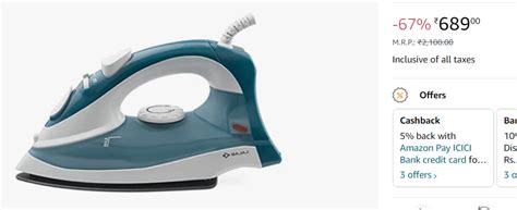 67 Off Bajaj Mx 3 Neo Steam Iron Blue And White 440508 Rs 689 R Dealsforindia