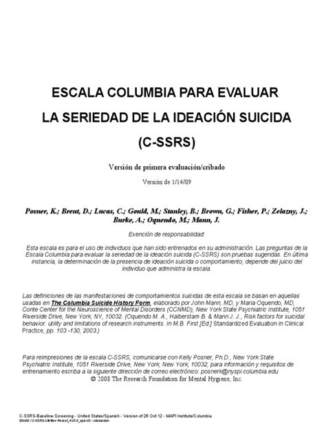 Escala De Ideación Suicida Pdf Suicidio Dolor