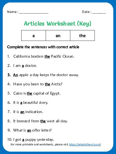 Articles A An And The Worksheet For Grade Exercise Your Home