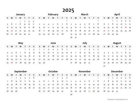 2025 Annual Blank Word Calendar Template - Free Printable Templates