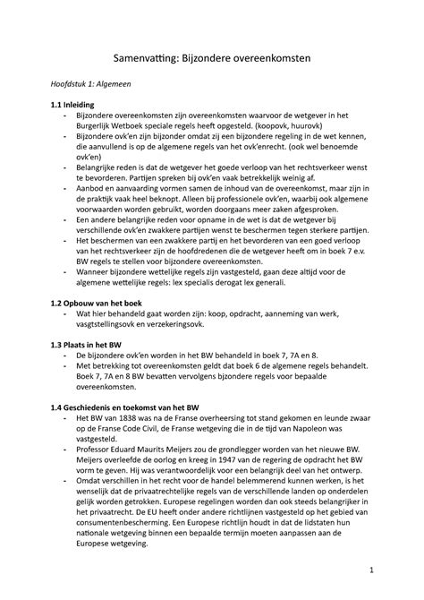 Samenvatting Bijzondere Overeenkomsten Begrepen Samenvatting