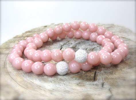 Peruvian Pink Opal Bracelet Stretch Pink Gemstone Bracelet