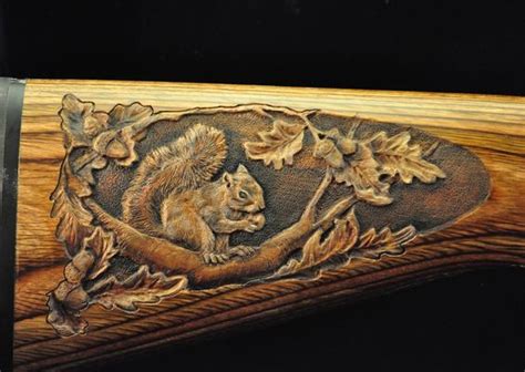 Custom Hand Carved Gun Stock By Robin Coalson With Deer Acorns And Oak Leaves Relief Carving